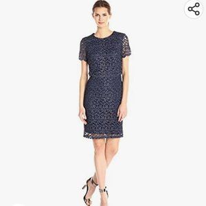 Marina Women's Short Pop-Over Pretzel Lace Dress, Size 10, Navy
